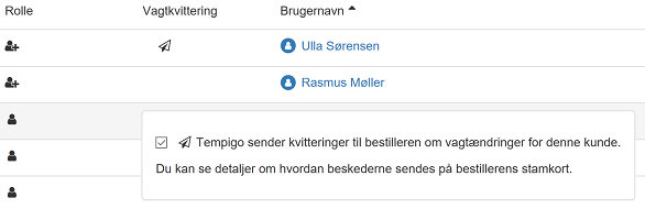 Sæt beskedtype til vagtkvitteringer