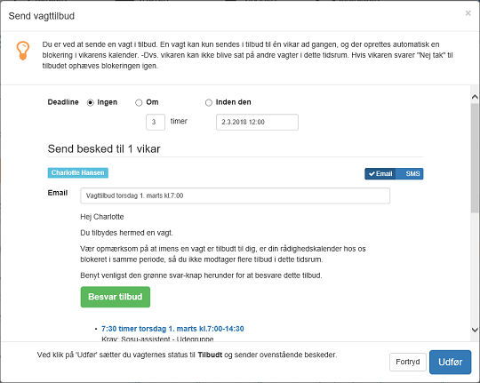 Send vagtbesked dialogeksempel